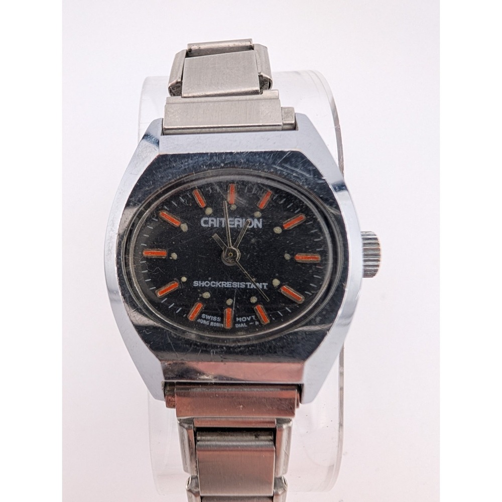 Vintage Criterion Swiss Watch Women 26mm‎ Case Silver Stretch Band- New Battery